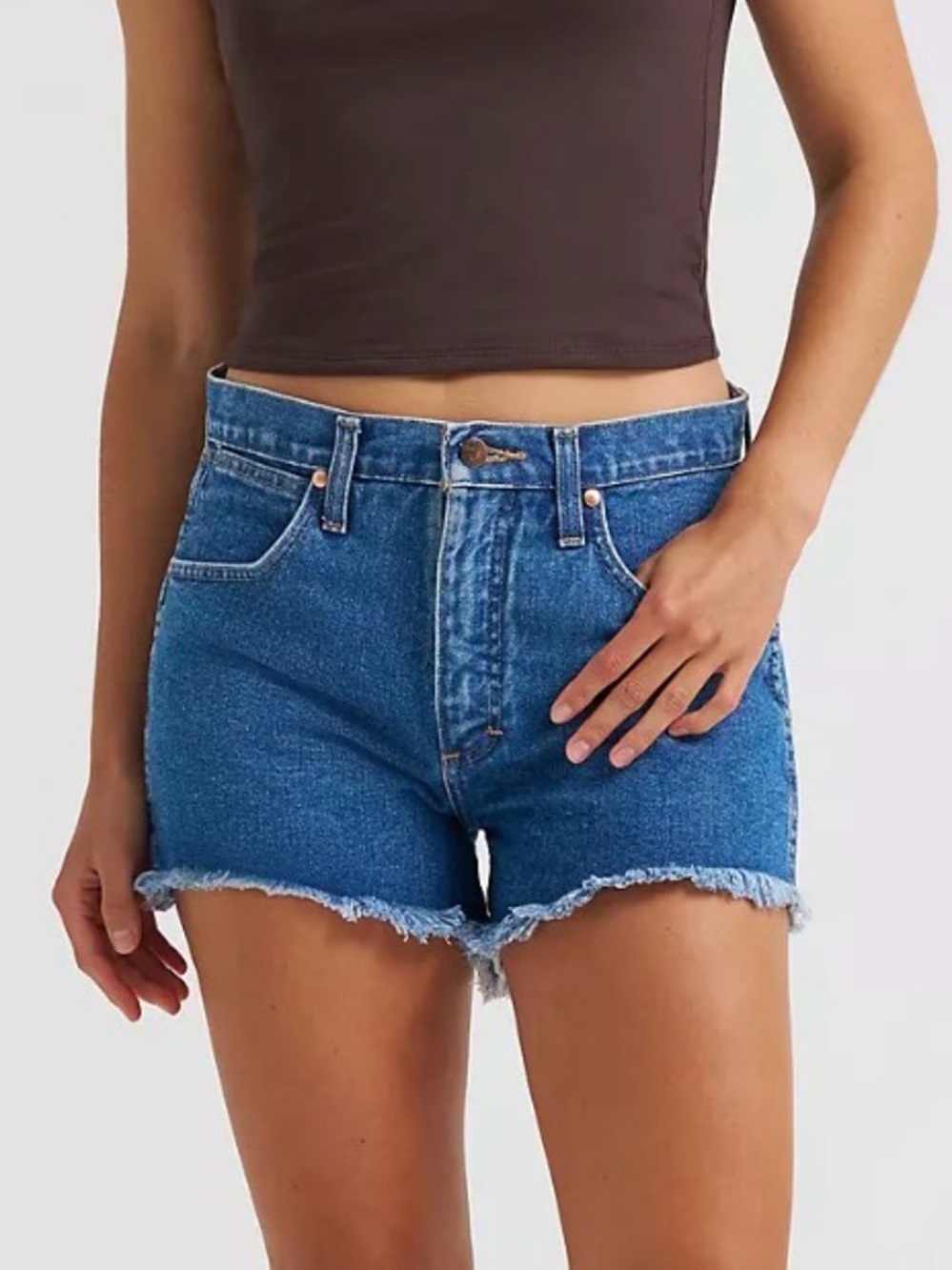Wrangler Reworked Women’s Frayed Hem Denim high waisted cut off shorts